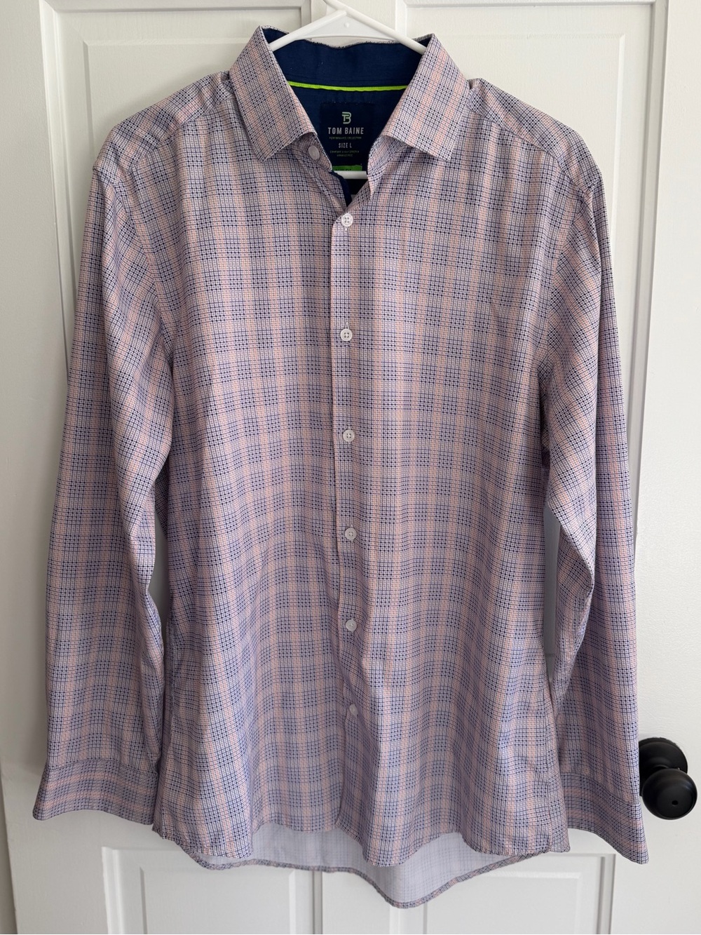 Tom Baine Performance Slim Fit 4-Way Stretch Plaid Dress Shirt Men’s L